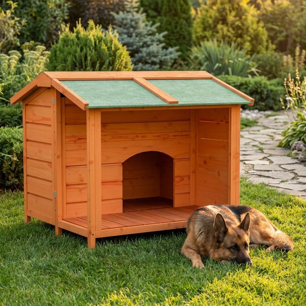 Niche pour Chien Extérieur avec Auvent 96 x 87 x 80,5 cm Pin Massif – mise en situation