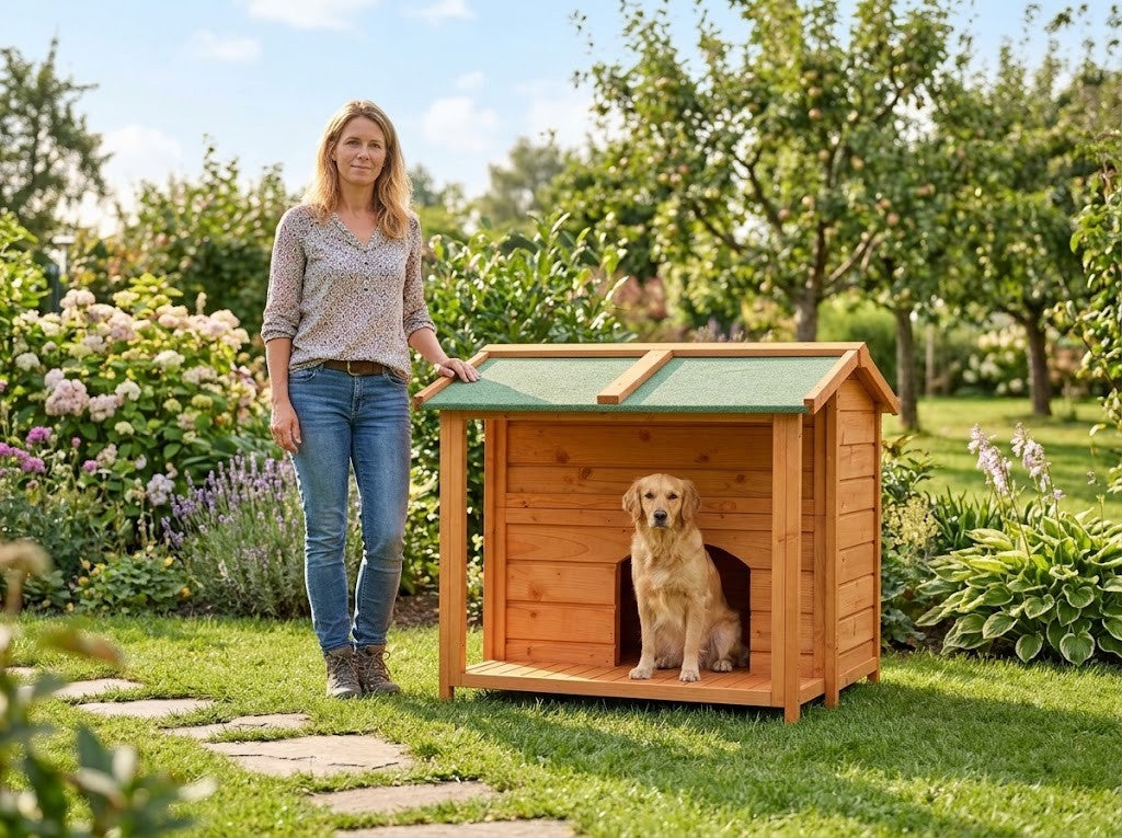 Niche pour Chien Extérieur avec Auvent 96 x 87 x 80,5 cm Pin Massif – taille réelle
