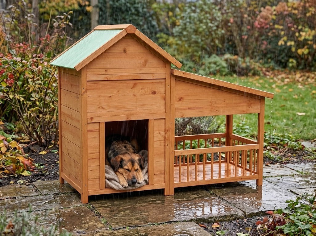 Niche pour Grand Chien avec Véranda Couverte 143 x 60,5 x 109 cm Pin Massif – au quotidien