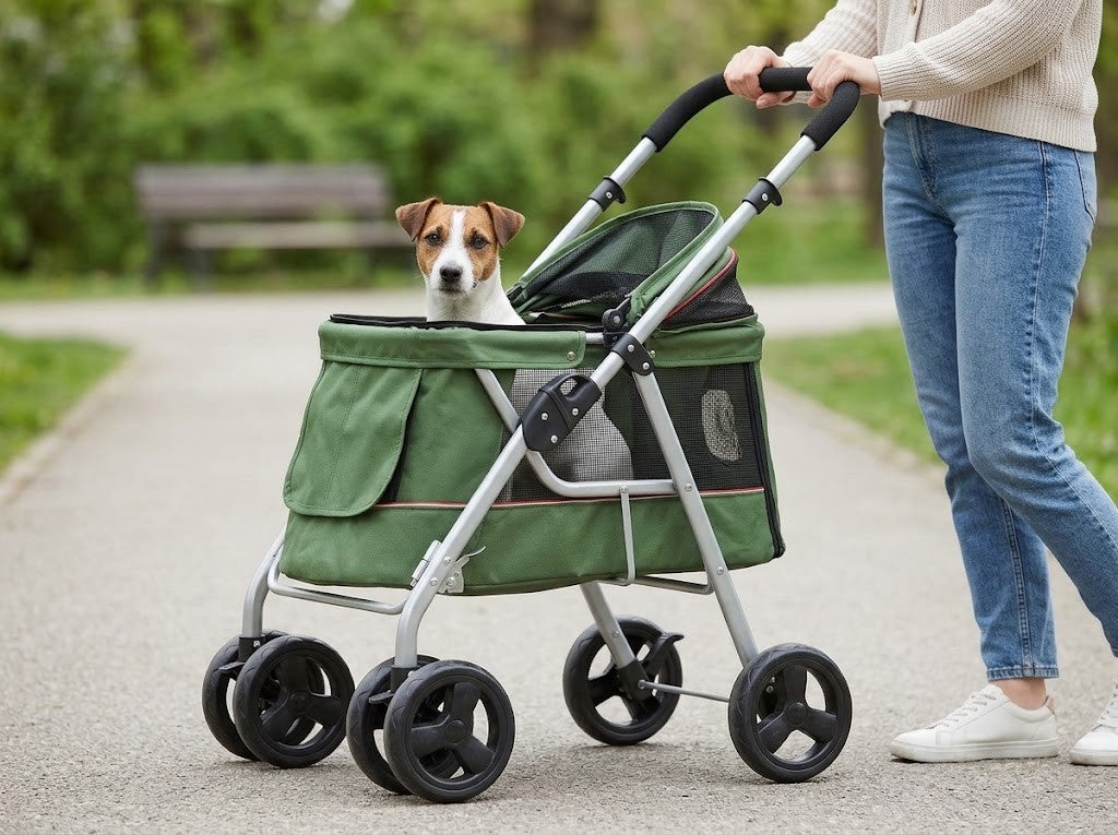 Poussette Chien Pliable jusqu'à 15 kg 100 x 49 x 96 cm Verte – taille réelle