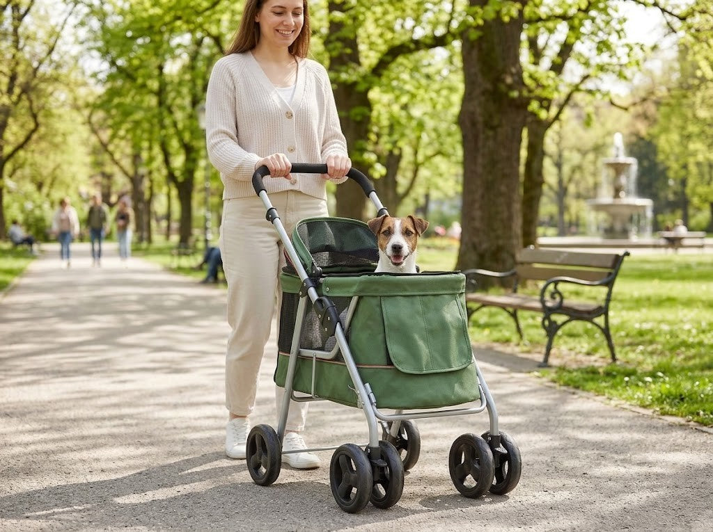 Poussette Chien Pliable jusqu'à 15 kg 100 x 49 x 96 cm Verte – au quotidien
