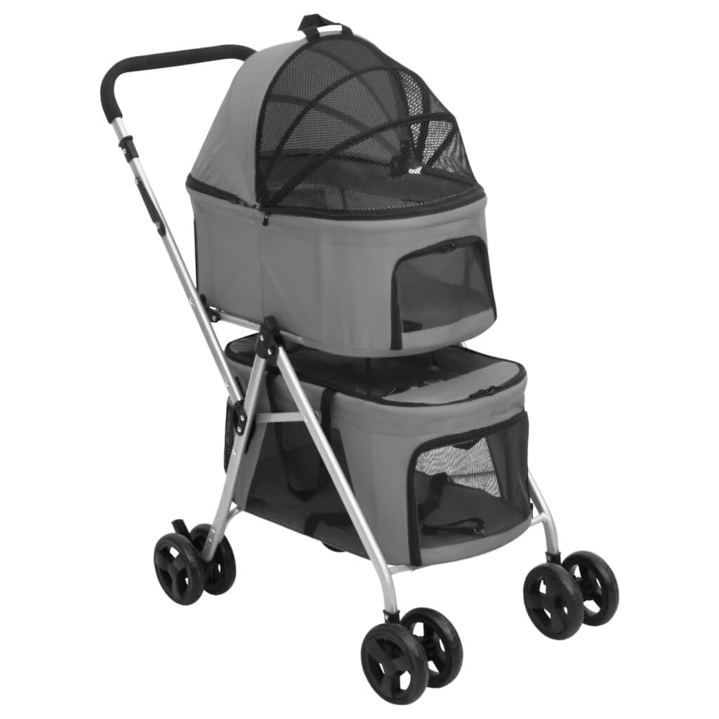 Poussette pour 2 Chiens à Deux Niveaux Pliante 83 x 48 x 97 cm Grise