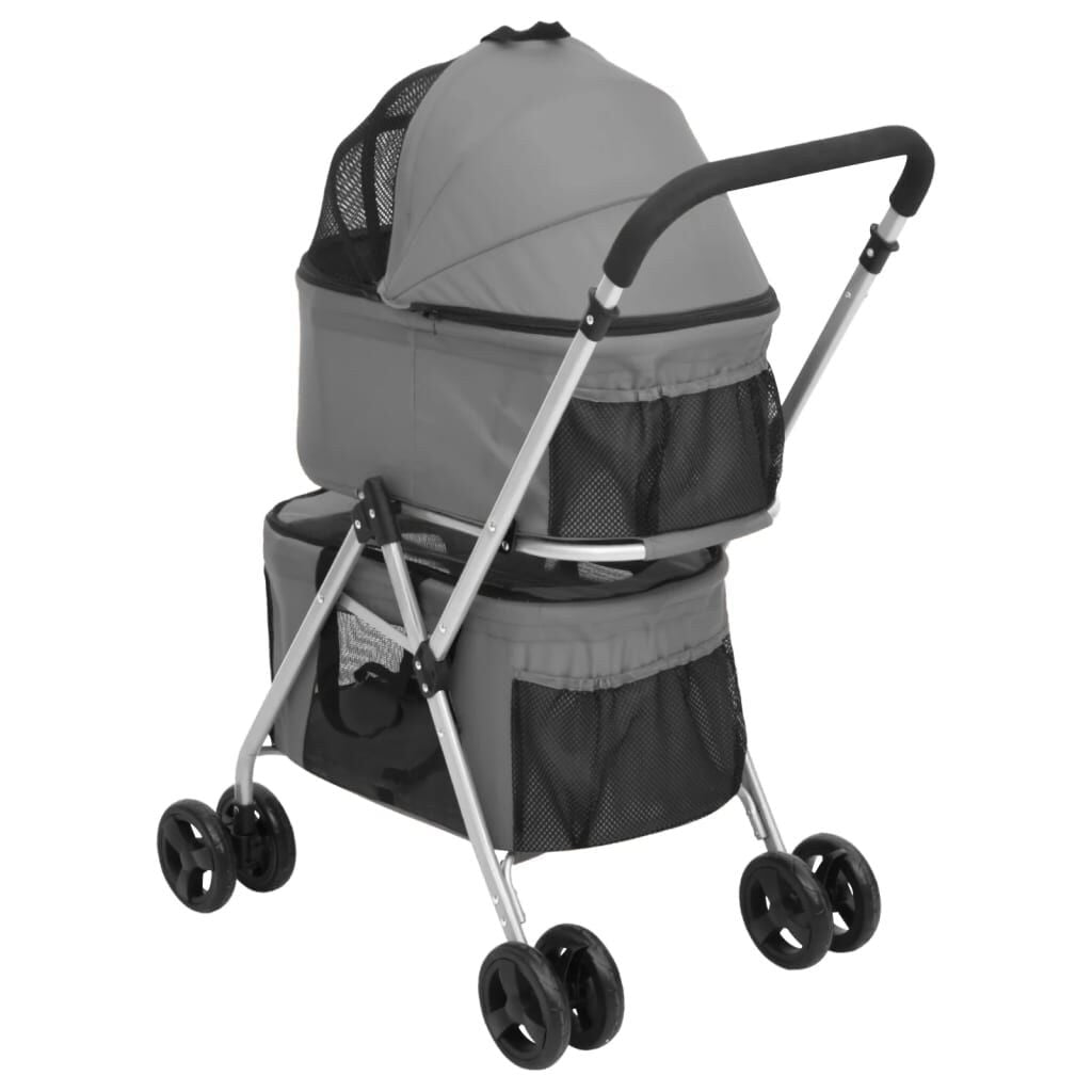 Poussette pour 2 Chiens à Deux Niveaux Pliante 83 x 48 x 97 cm Grise – vue 5