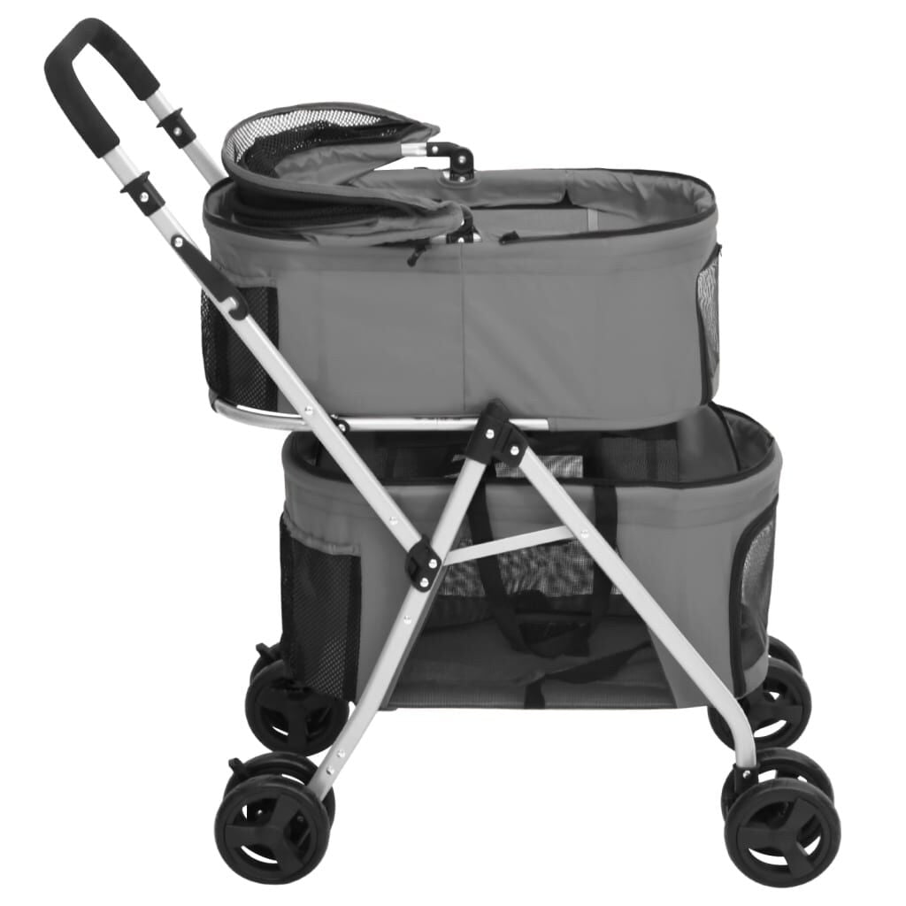 Poussette pour 2 Chiens à Deux Niveaux Pliante 83 x 48 x 97 cm Grise – vue 6