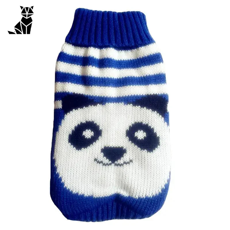 Pull tricoté bleu et blanc avec visage de panda - facile à porter pour les chats de Noël