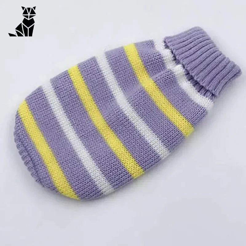Facile à porter pull-over tricoté pour chien à rayures violettes et jaunes - style Noël festif