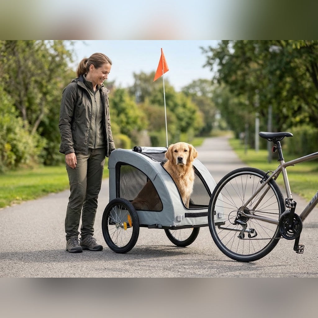 Remorque pour Chien à Vélo avec Protection Pluie jusqu'à 45 kg Grise – taille réelle