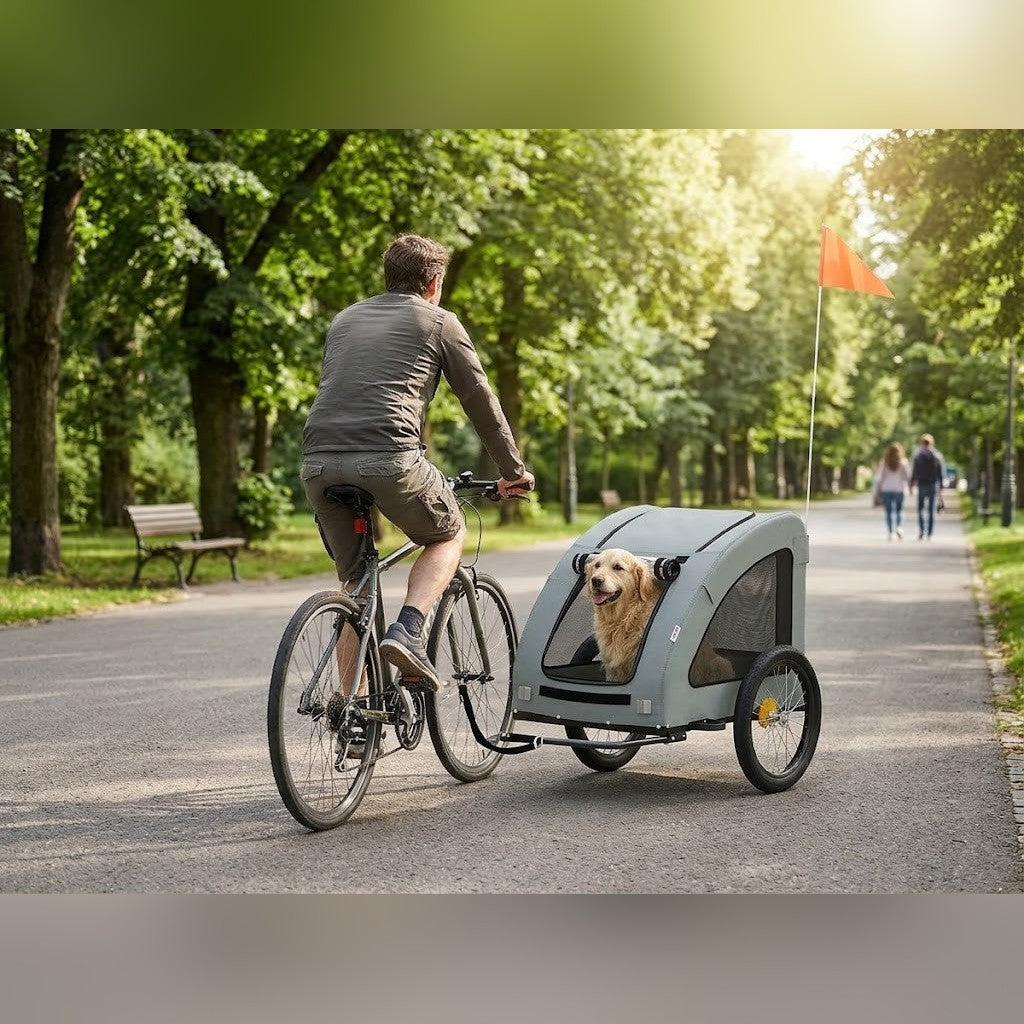 Remorque pour Chien à Vélo avec Protection Pluie jusqu'à 45 kg Grise – au quotidien
