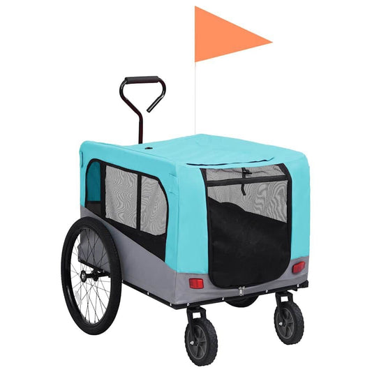 Remorque Poussette Chien 2 en 1 pour Vélo Bleu et Gris