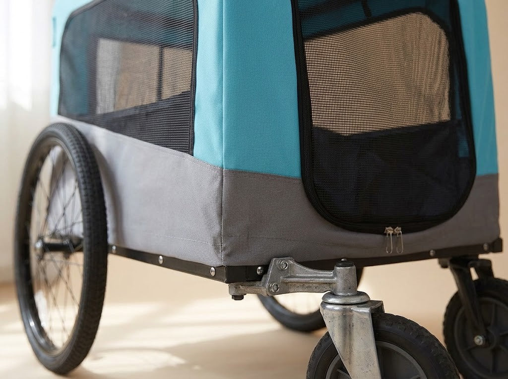 Remorque Poussette Chien 2 en 1 pour Vélo Bleu et Gris – détail des finitions