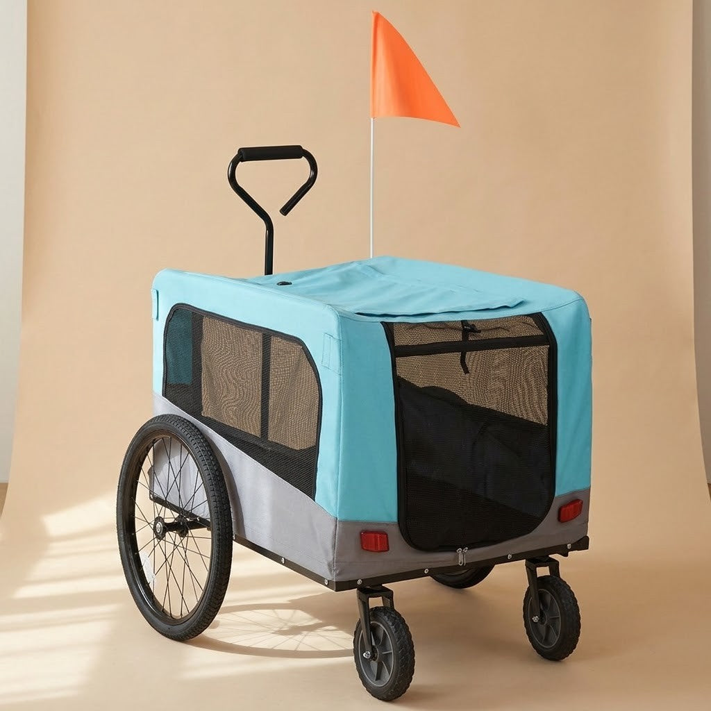 Remorque Poussette Chien 2 en 1 pour Vélo Bleu et Gris – photo du produit