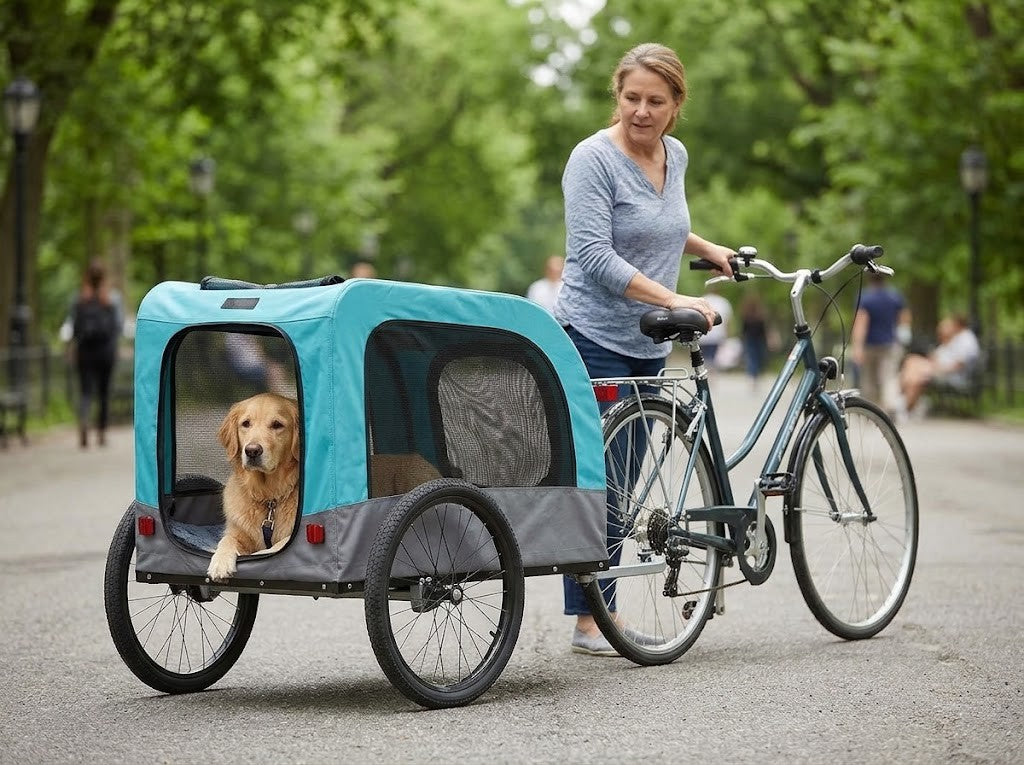 Remorque Poussette Chien 2 en 1 pour Vélo Bleu et Gris – taille réelle