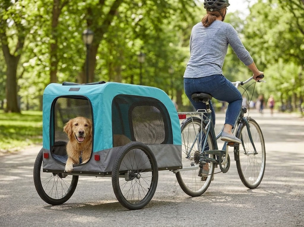 Remorque Poussette Chien 2 en 1 pour Vélo Bleu et Gris – au quotidien