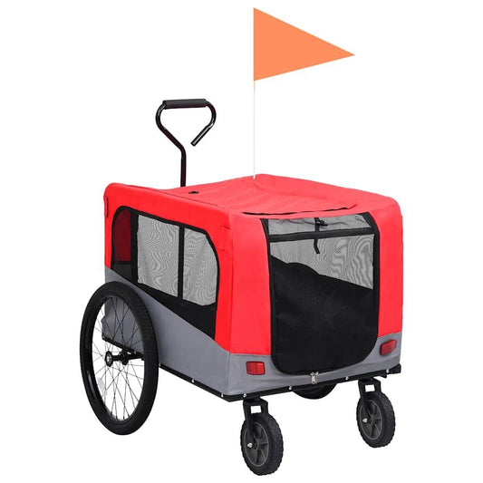 Remorque Vélo Chien 2 en 1 avec Fonction Poussette Rouge et Gris