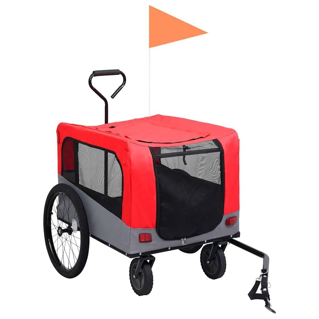 Remorque Vélo Chien 2 en 1 avec Fonction Poussette Rouge et Gris – vue 2