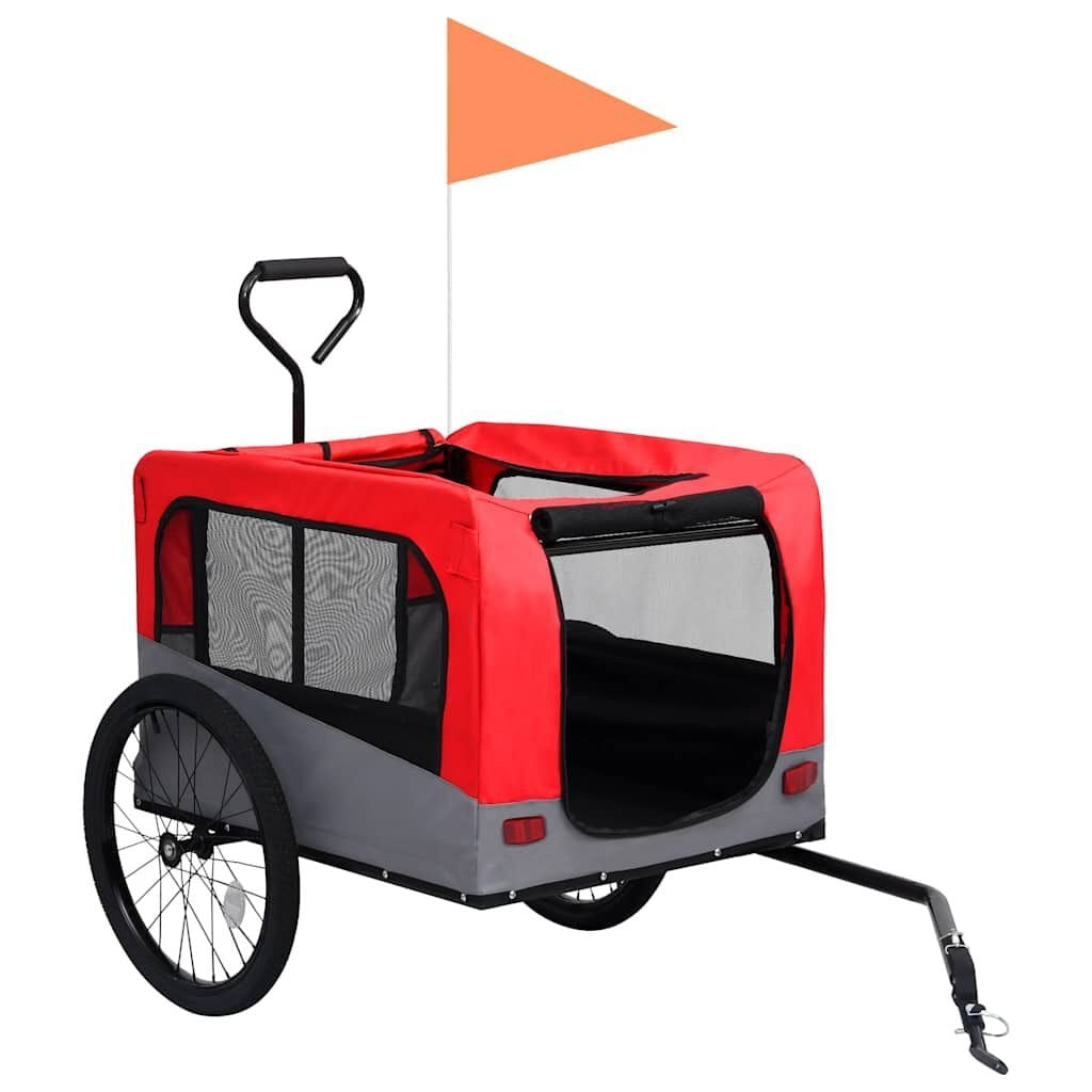Remorque Vélo Chien 2 en 1 avec Fonction Poussette Rouge et Gris – vue 3