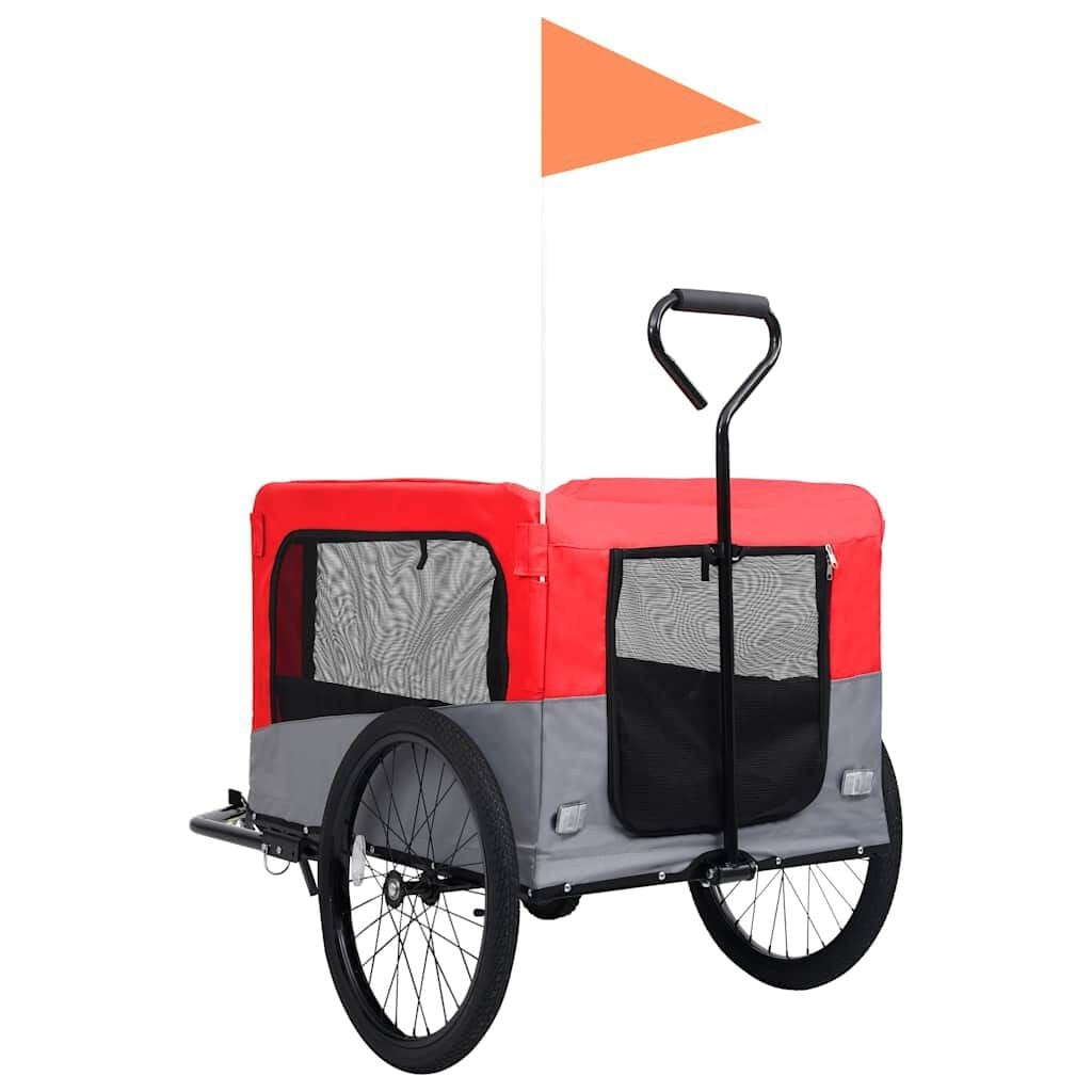 Remorque Vélo Chien 2 en 1 avec Fonction Poussette Rouge et Gris – vue 5