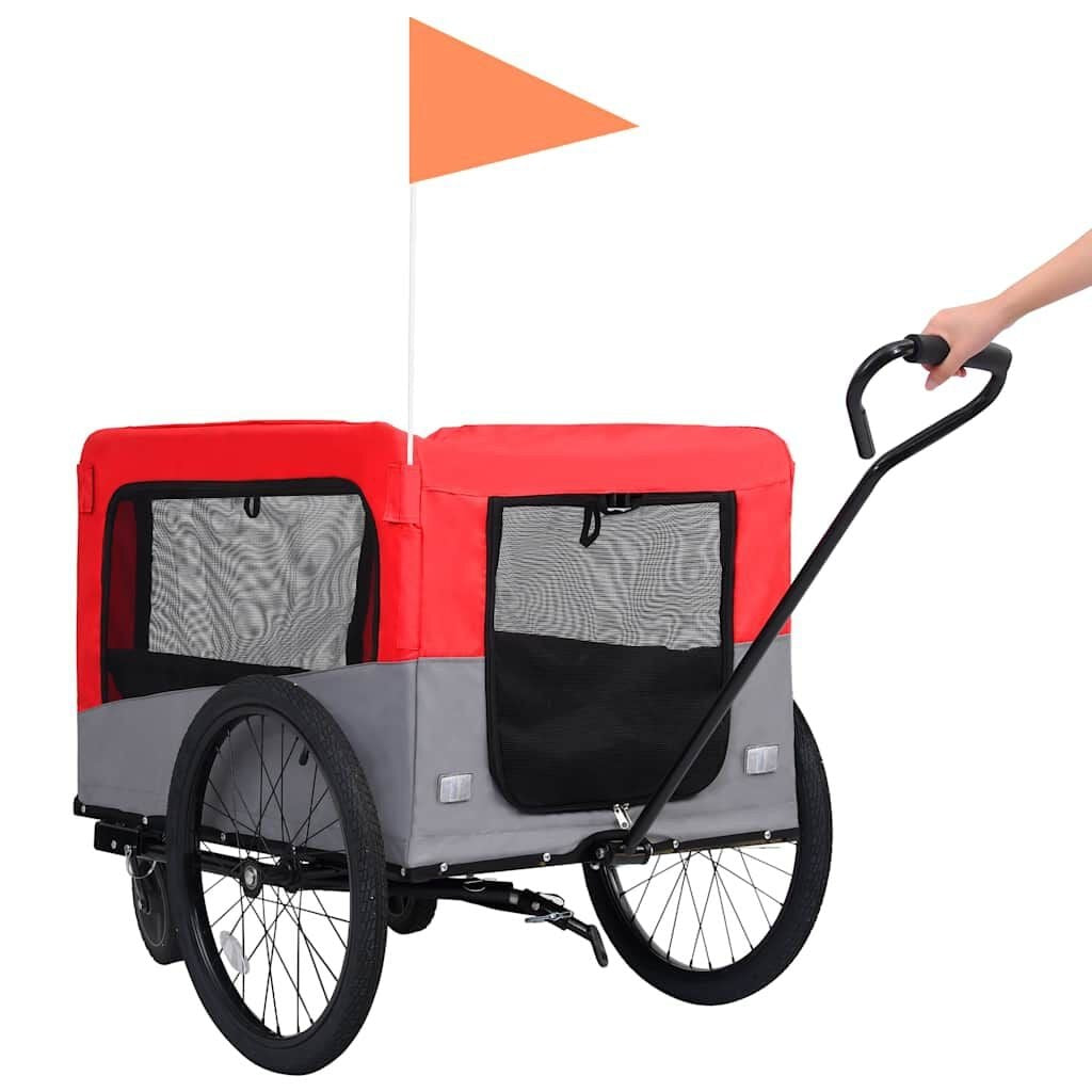 Remorque Vélo Chien 2 en 1 avec Fonction Poussette Rouge et Gris – vue 6