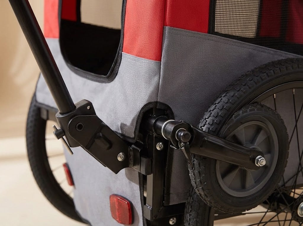 Remorque Vélo Chien 2 en 1 avec Fonction Poussette Rouge et Gris – détail des finitions