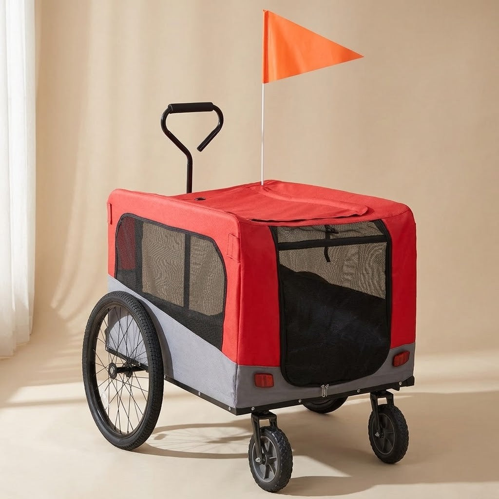 Remorque Vélo Chien 2 en 1 avec Fonction Poussette Rouge et Gris – photo du produit