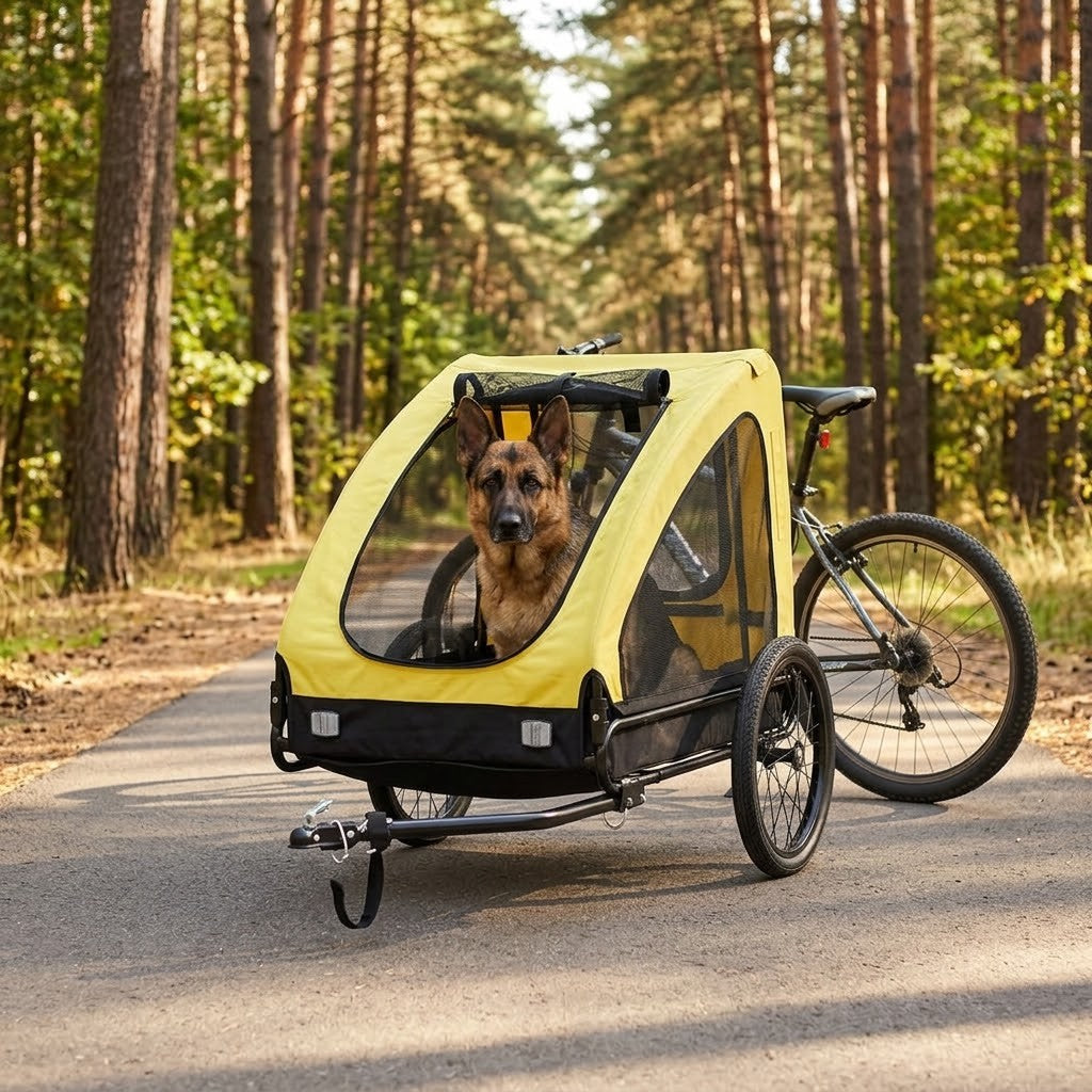 Remorque Vélo Grand Chien jusqu'à 40 kg Jaune et Noir – mise en situation
