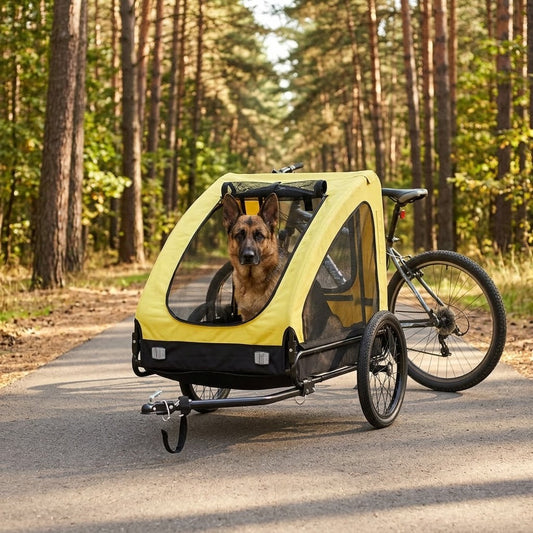 Remorque Vélo Grand Chien jusqu'à 40 kg Jaune et Noir – mise en situation