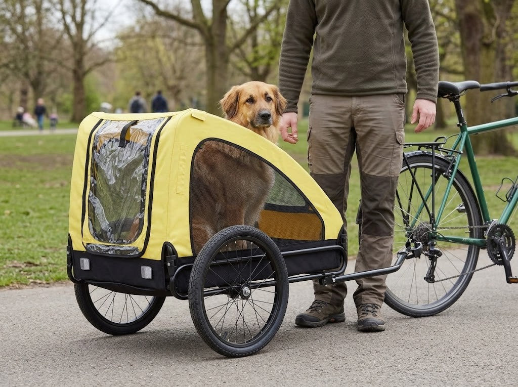 Remorque Vélo Grand Chien jusqu'à 40 kg Jaune et Noir – taille réelle