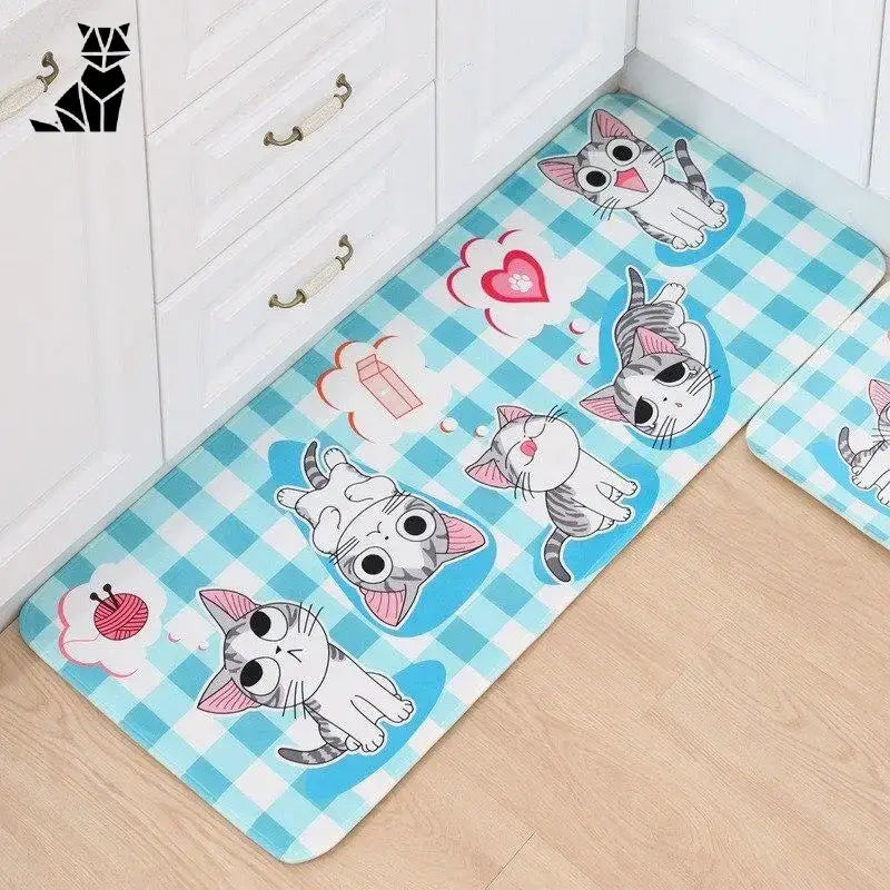 Tapis De Sol Chat Mignons Pour Un Intérieur Plein De Bonne Humeur - Cartoon Bleu / 40cmx60cm