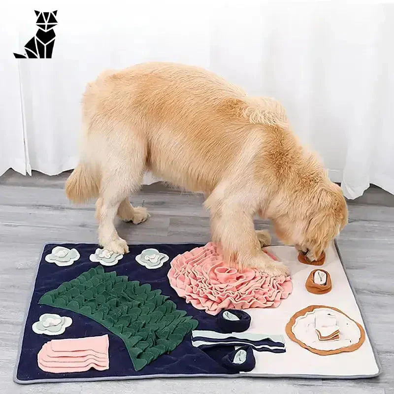 Chien profitant d’un tapis interactif avec couverture de Interactive Dog Mat - Playful Food