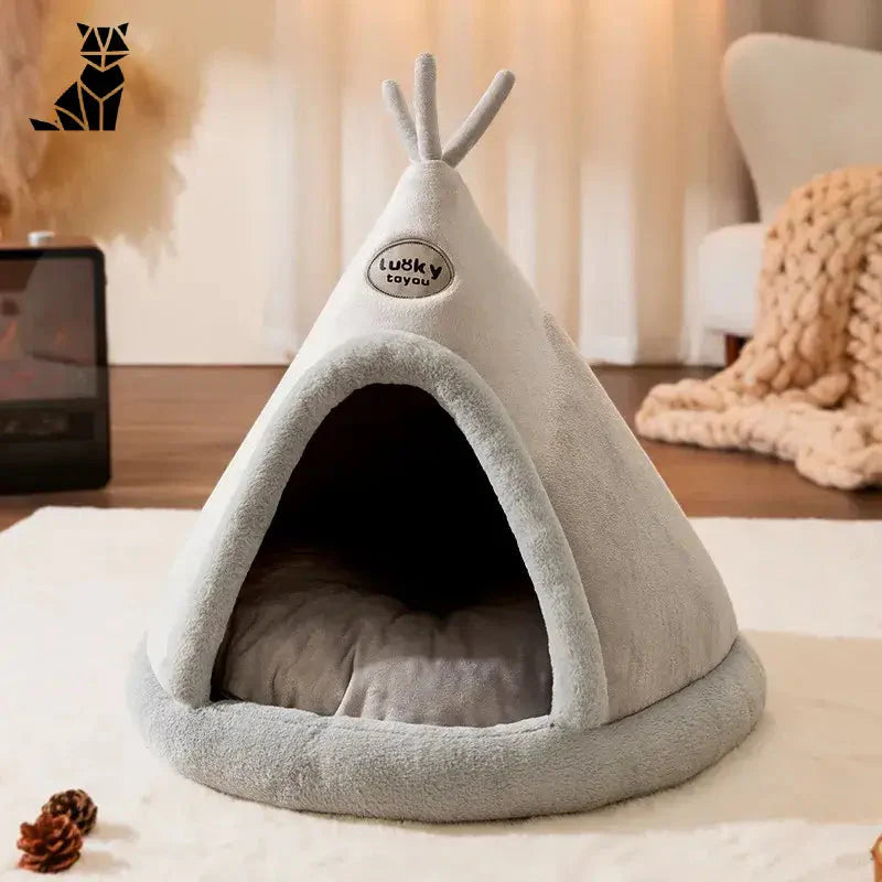 Tente de luxe en coton naturel avec trou en forme de lapin pour chats - Thé Brun